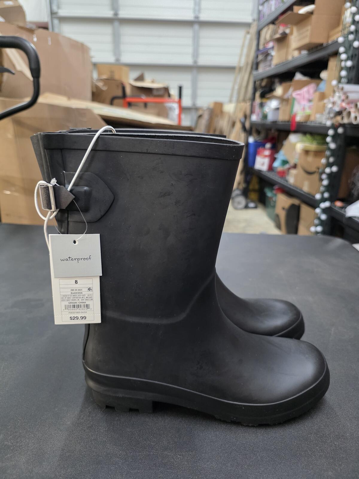 a.new.day Women's Waterproof Black Rain Boots Size 8