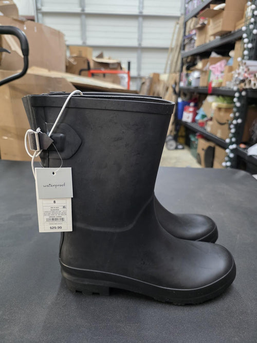 a.new.day Women's Waterproof Black Rain Boots Size 8