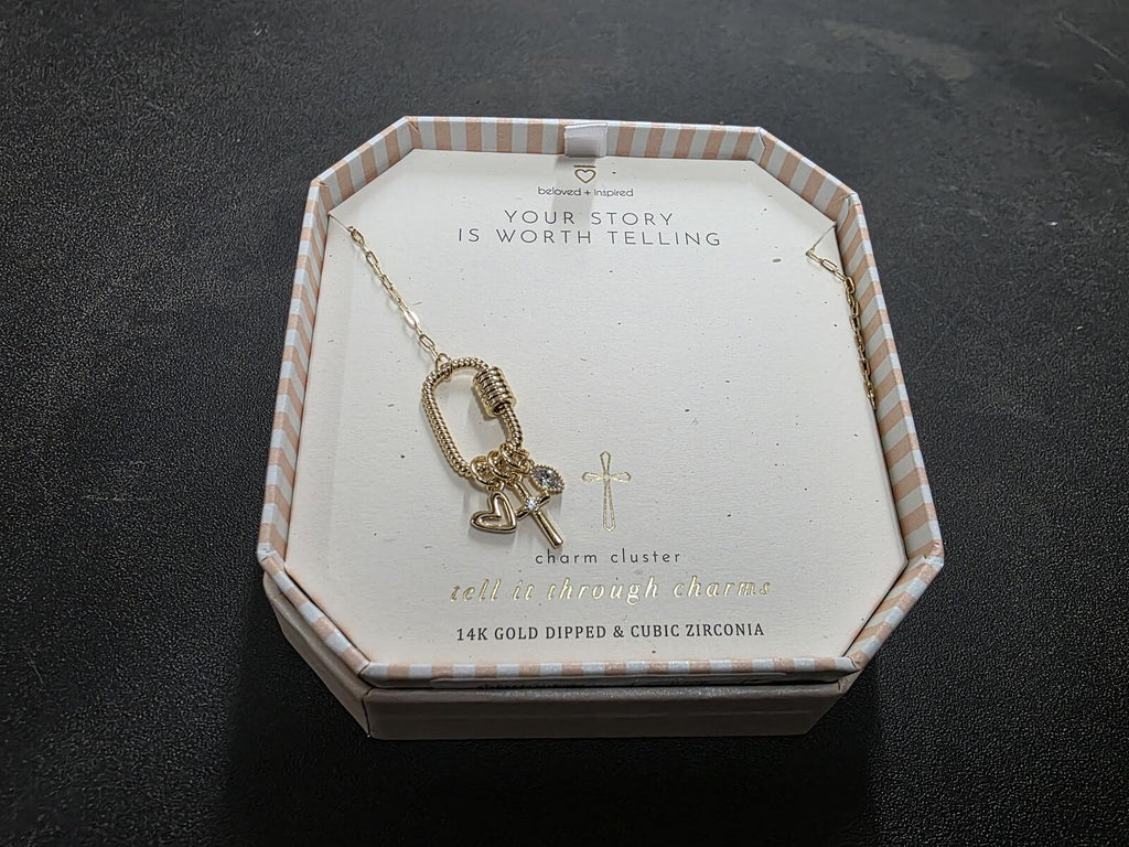 14K Gold Dipped Charm Cluster Necklace with Cubic Zirconia