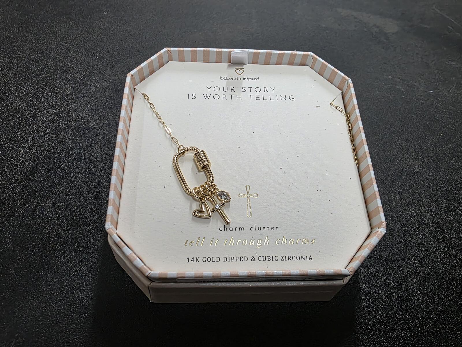 14K Gold Dipped Charm Cluster Necklace with Cubic Zirconia