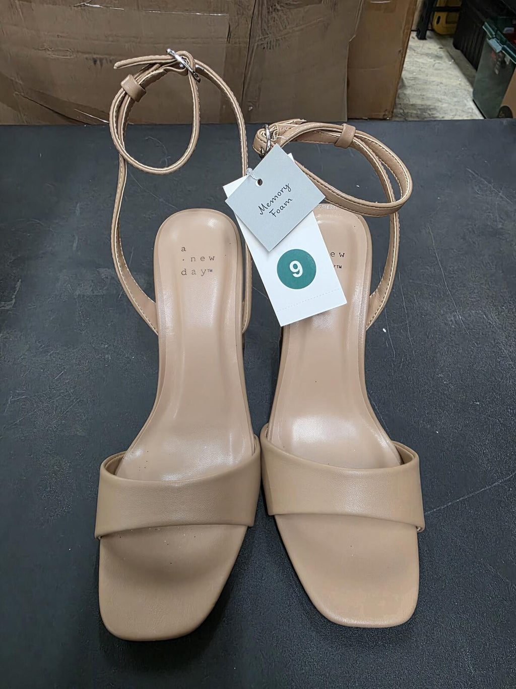 a new day Haley Nude Block Heel Sandals with Ankle Strap, Size 9