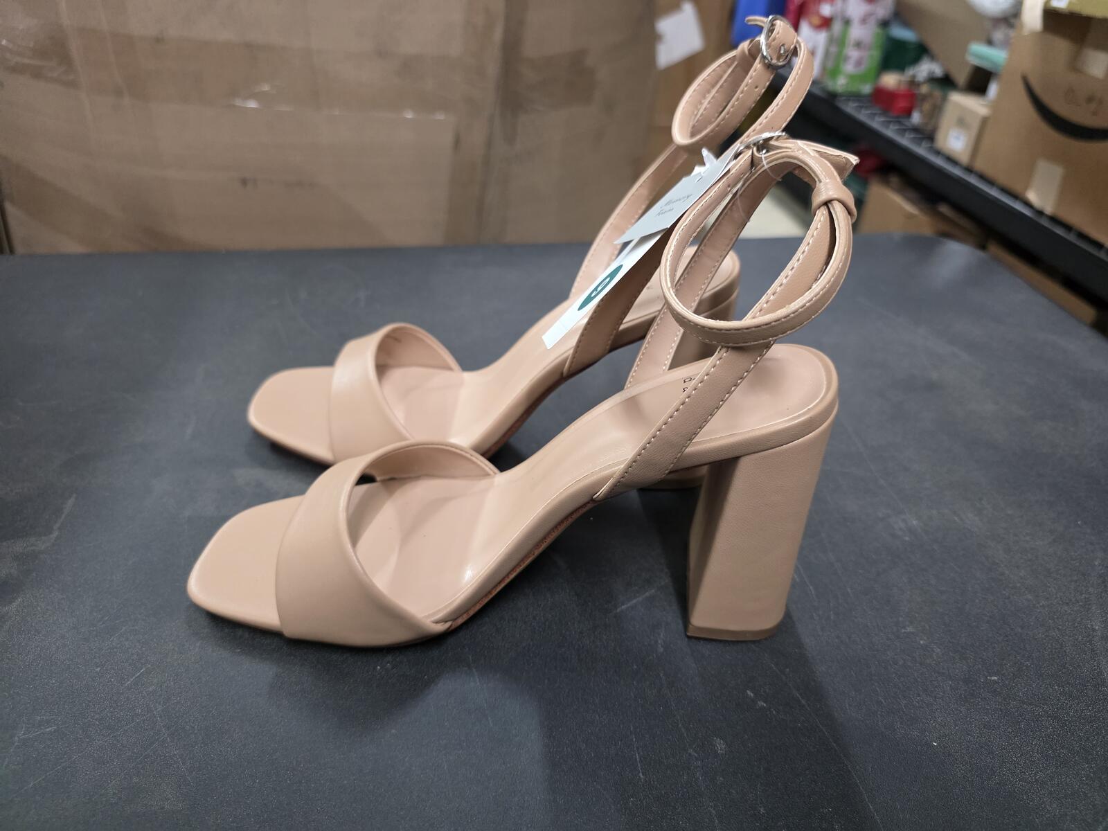 a new day Haley Nude Block Heel Sandals with Ankle Strap, Size 9