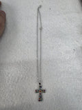 Silver Tone Multicolor Rhinestone Cross Pendant Necklace