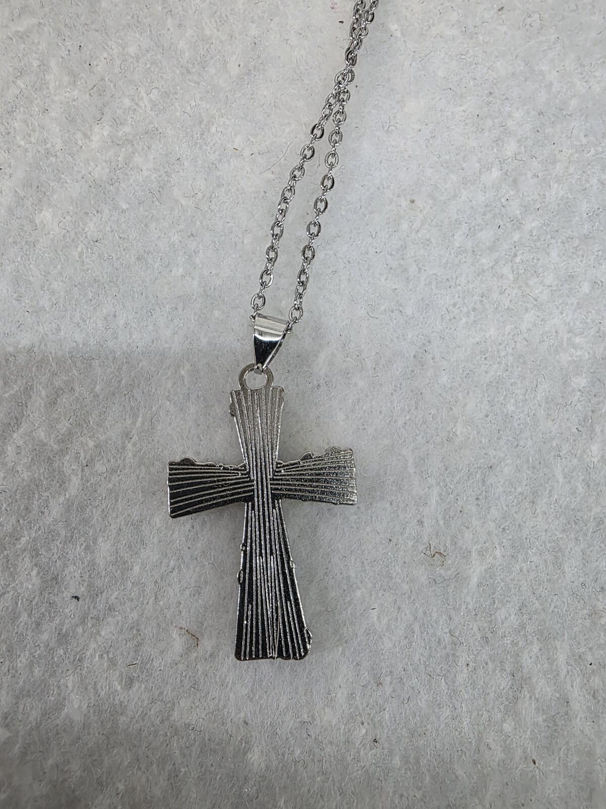 Silver Tone Multicolor Rhinestone Cross Pendant Necklace