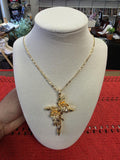 Gold Tone Floral Cross Pendant Necklace with Chain