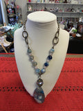 Vintage Style Blue and Gray Beaded Pendant Necklace