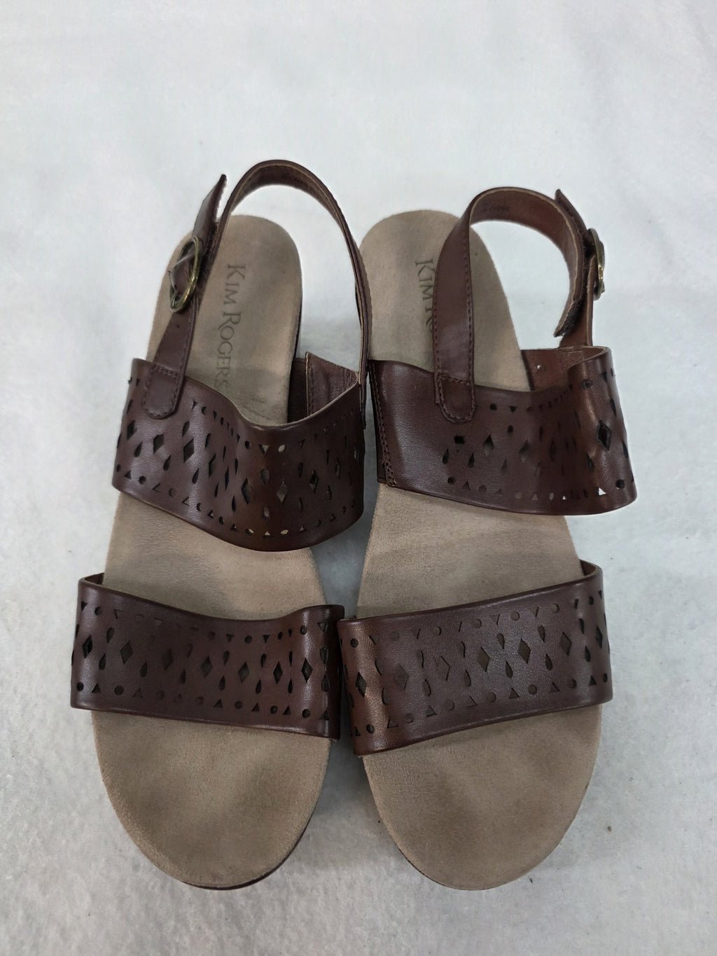 Kim Rogers Brown Perforated Strap Sandals