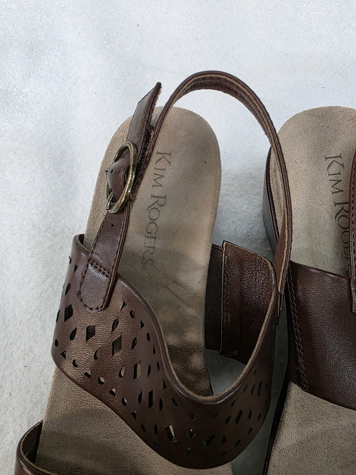 Kim Rogers Brown Perforated Strap Sandals