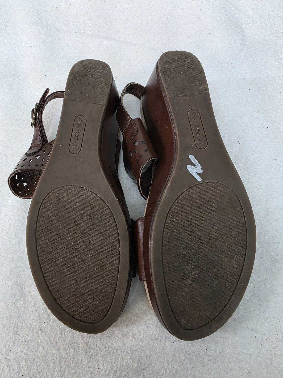 Kim Rogers Brown Perforated Strap Sandals