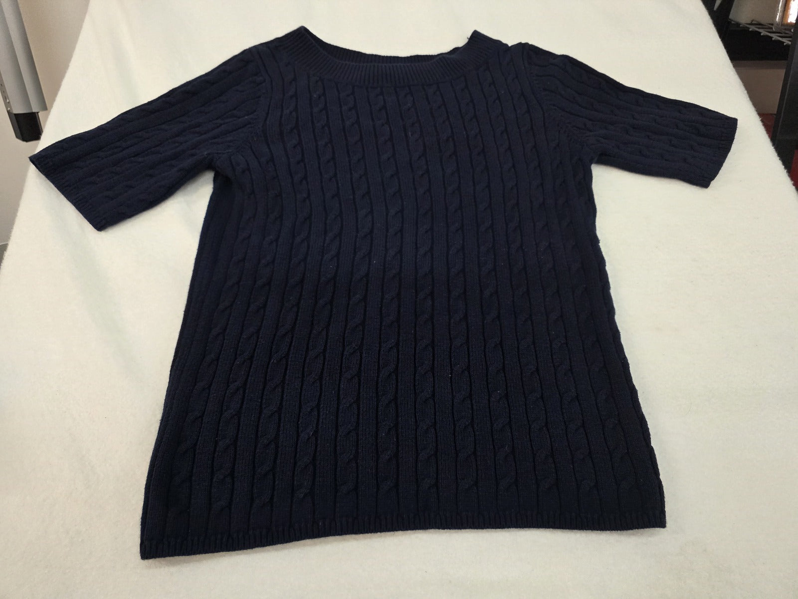 Talbots Navy Blue Cable Knit Short Sleeve Sweater Size L
