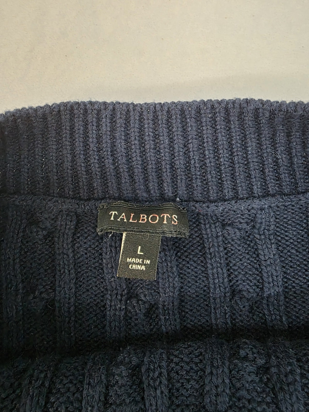 Talbots Navy Blue Cable Knit Short Sleeve Sweater Size L