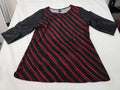 Stella Max Women's XL Red and Black Striped Top with Faux Leather Sleeves