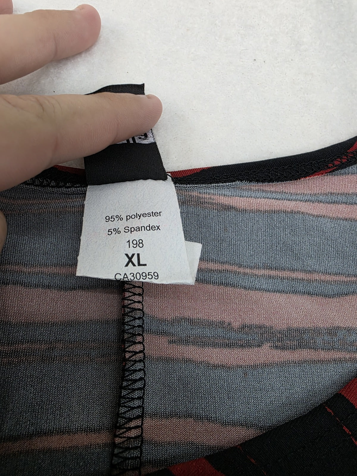 Stella Max Women's XL Red and Black Striped Top with Faux Leather Sleeves