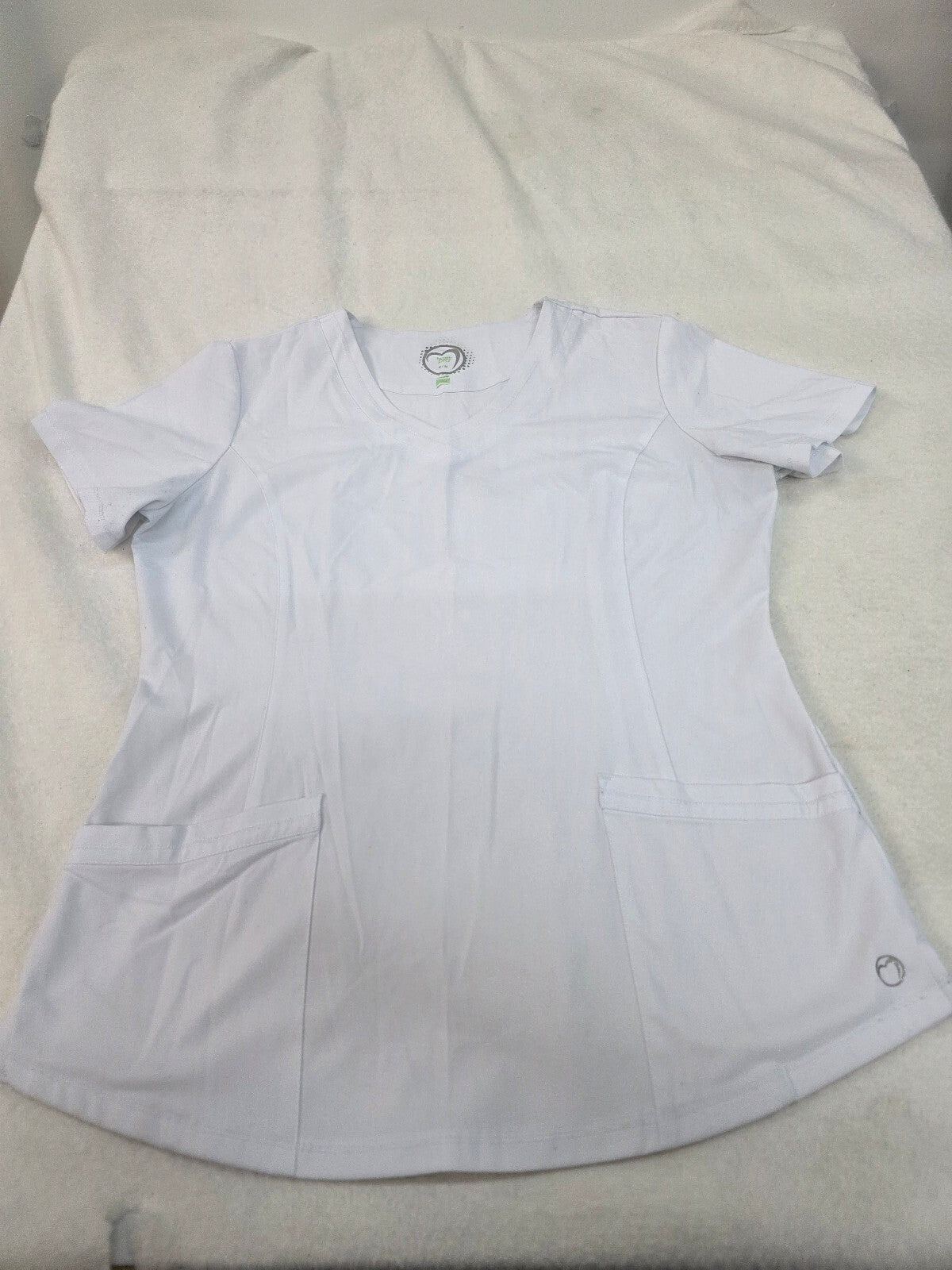 Health Pro Women's White Medical Scrub Top Size M Stretch Fabric