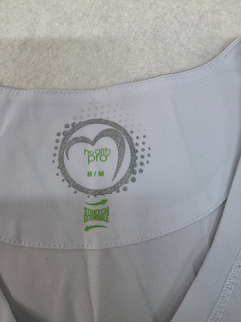 Health Pro Women's White Medical Scrub Top Size M Stretch Fabric