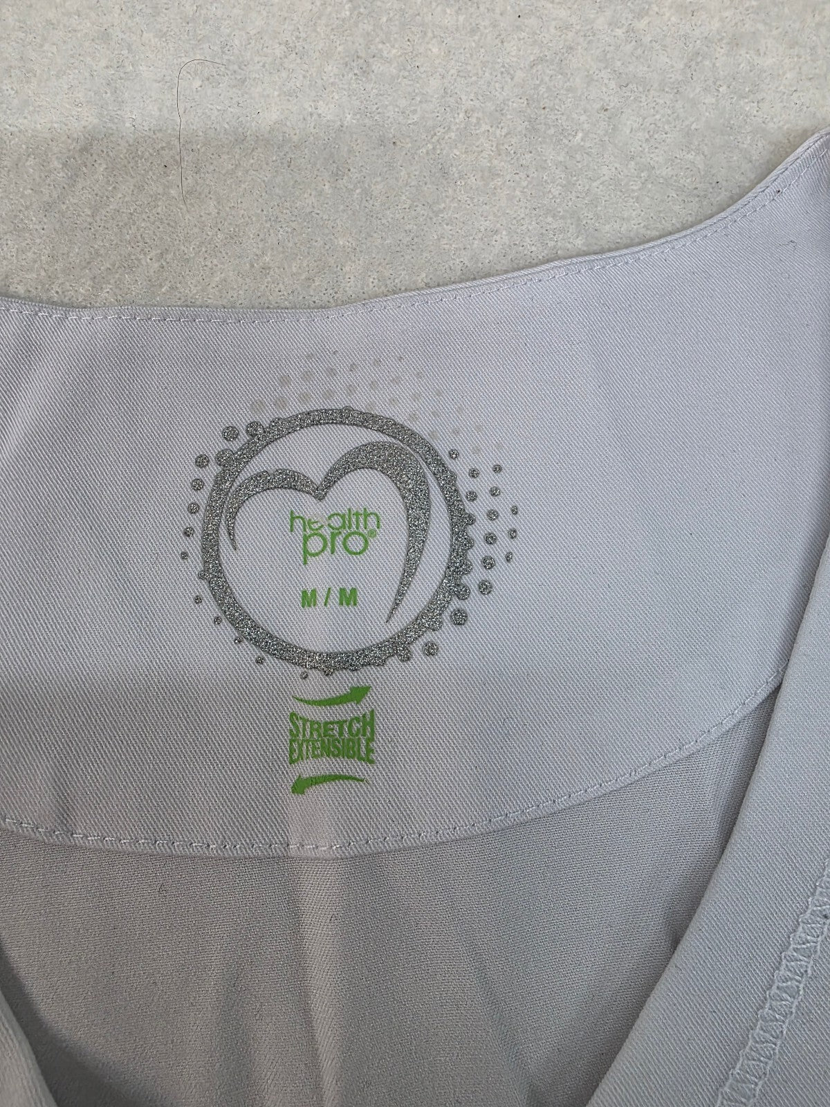 Health Pro Women's White Medical Scrub Top Size M Stretch Fabric